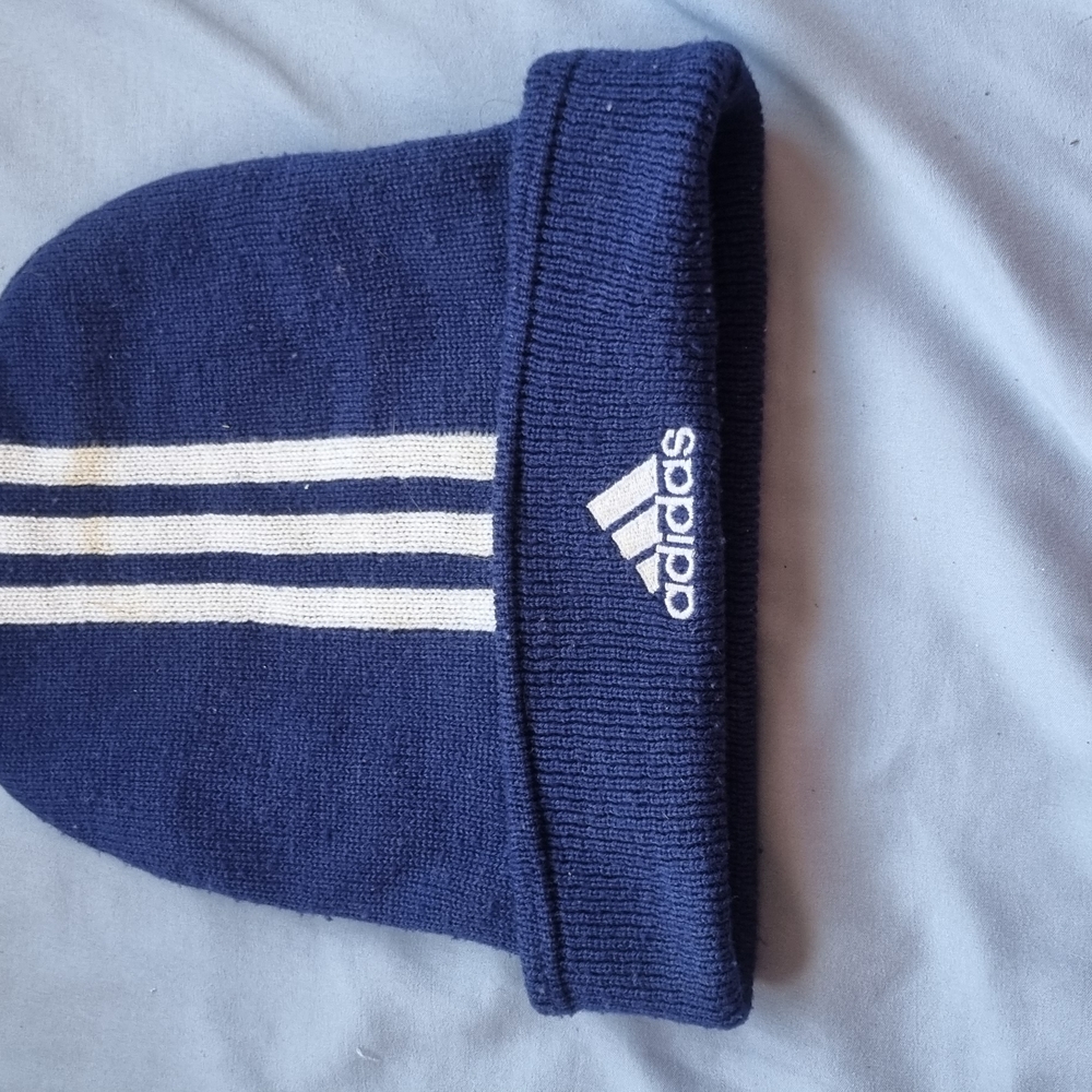 Adidas Blue Beanie with White Stripes